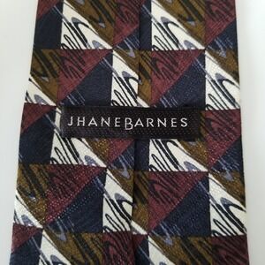 Jhane Barnes‎ Tie Men's Burgundy Geometric 100% Silk Necktie Made In Japan Retro